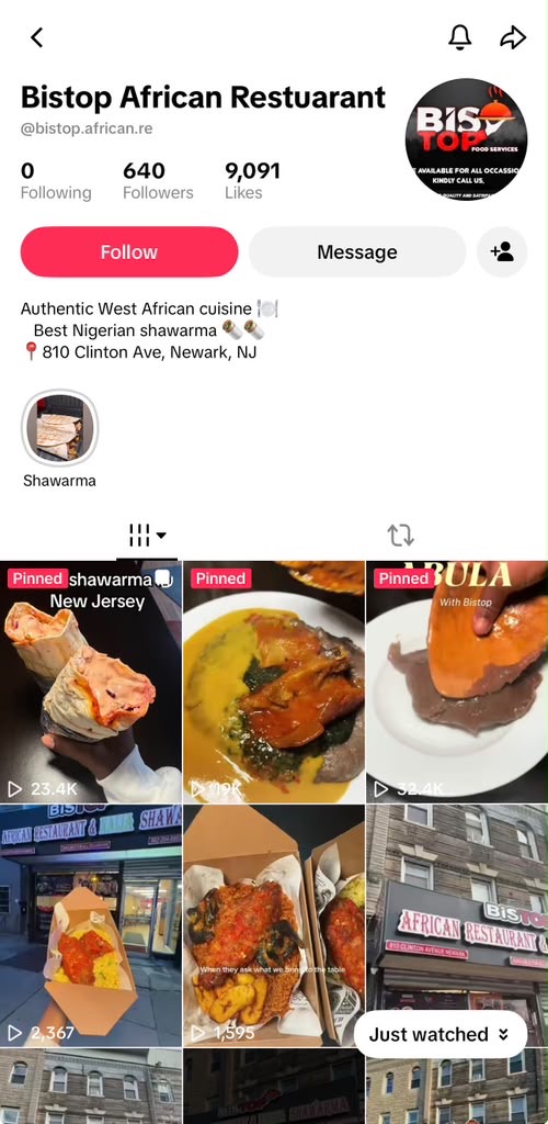 Bistop African Restaurant profile after — grown following